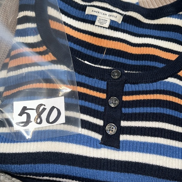American Eagle NWT! Colorful Striped Long Sleeve Stretch Crop Top Size XL - Picture 14 of 14